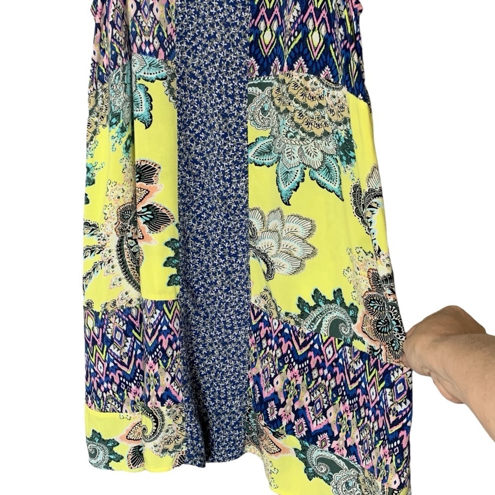 UMGEE blue and yellow paisley Aztec patchwork spaghetti strap sundress. Size S - Picture 4 of 9